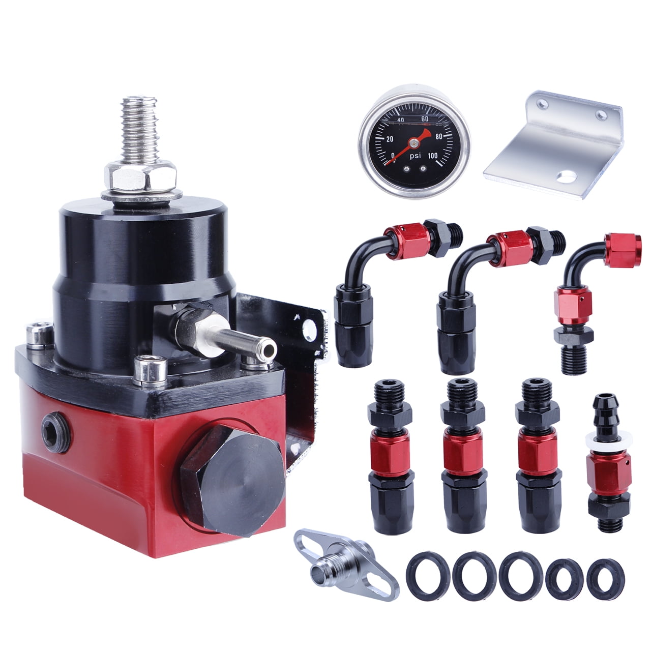 Universal Adjustable Fuel Pressure Regulator Valve Kit, 100psi Gauge AN6  Hose Fitting Braided Oil Lines 
