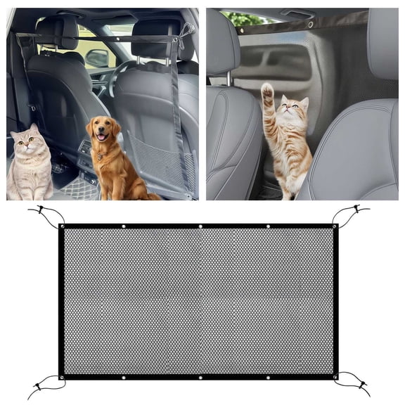 Dog Car Barrier Vehicle Divider Mesh Net for Backseat Adjustable with Rope and Hook for SUVs and Small Cars
