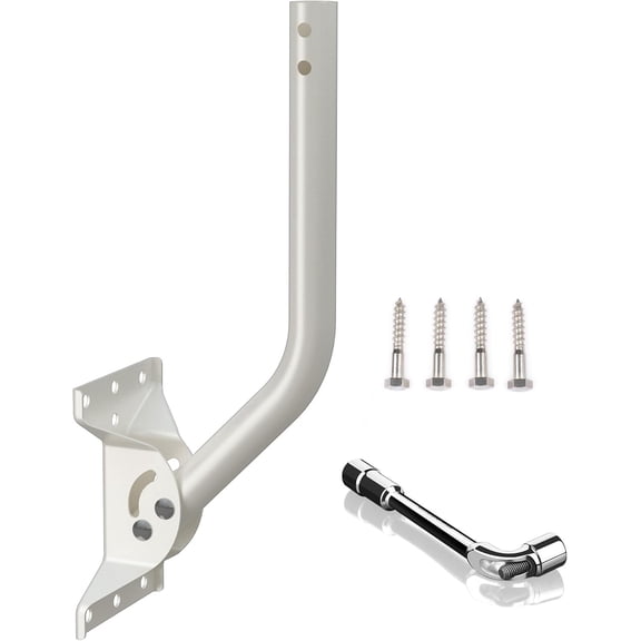 Universal Adjustable Mounting Pole, Steel J-Mount for Attic Outdoor Roof Wall Installation, Weatherproof Mast Pole, Mounting Bracket and Hardware Included (Diameter 1 1/4", Length 16 1/2", White)