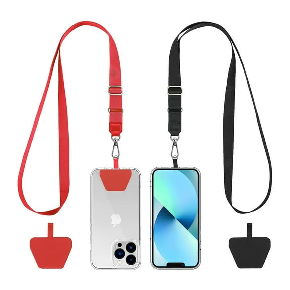 Universal Adjustable Neck Strap for Phone Case Keys ID Badges Cell Phone Lanyard Compatible with iPhone, Samsung, Most Smartphones, 2 Pack, Black and Red