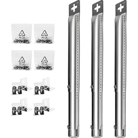 Universal Adjustable Stainless Steel Burners (12 inches to 17.5 inches) for Gas Grills from Weber, DynaGlo, Nexgrill, Brinkmann, Master Forge and Others (3-Pack)