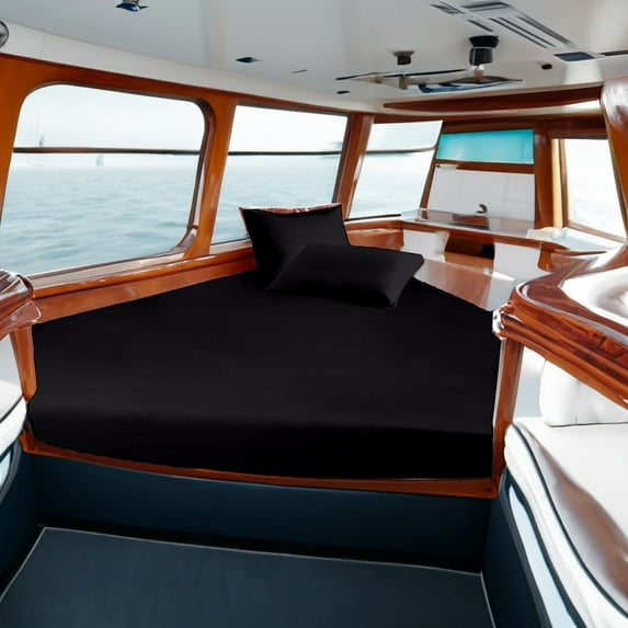 Universal Aft Berth 3 Piece 100% Egyptian Cotton 800TC The Best Boat V Berth Bedding Fits mattresses up to 6” Depth Durable & Easy Washable - Great Gift for Boaters ( Black )