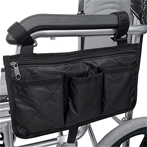 Universal Aid Side Storage Organizer Bag with Waterproof Compartment for Personal Items, Cell Phone, and Essentials - Durable Multi-Function Utility Pouch for Wheelchair, Walker,