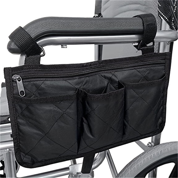 Universal Aid Side Storage Organizer Bag with Waterproof Compartment for Personal Items, Cell Phone, and Essentials - Durable Multi-Function Utility Pouch for Wheelchair, Walker,