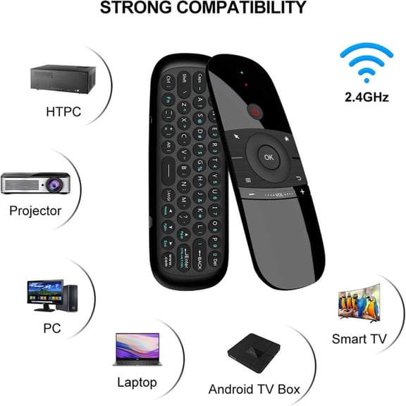 Universal Air Mouse Remote With Mini Wireless Keyboard, 2.4GHz Motion Sensor Remote Control With USB Receiver For Smart TV, Android TV Box, PC, Laptop, Projector,Black