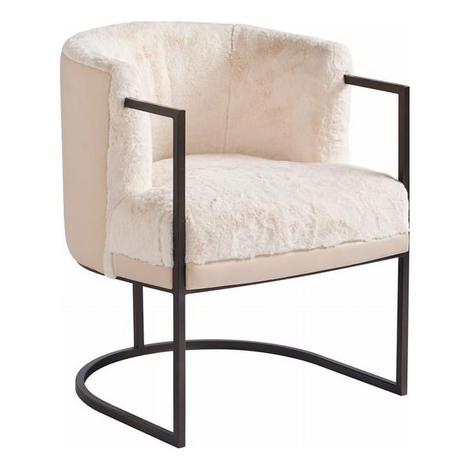 Alpine Valley Cream Leather and White Wood Barrel Accent Chair