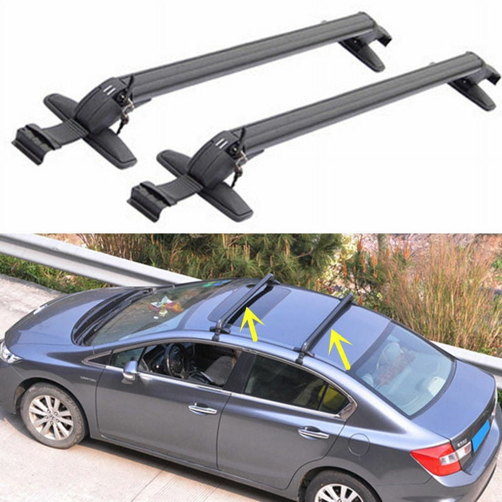 Universal Aluminum Car Roof Rack for 4/5-Door Cars,165.34lbs Load,Black,Ratchet Tensioners,Direct Replacement,Easy Install