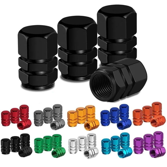 Universal Aluminum Valve Stem Caps Tire Valve Covers Metal Screw Caps for Car Truck and Motorcycle Pack of 4 Black