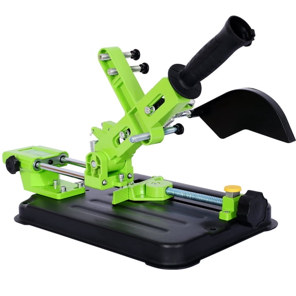 Universal Angle Grinder Stand with Cast Iron Base, Adjustable Cutting Angle Sliding Handle Bracket for 100 and 125 Angle Grinder, Green Metal