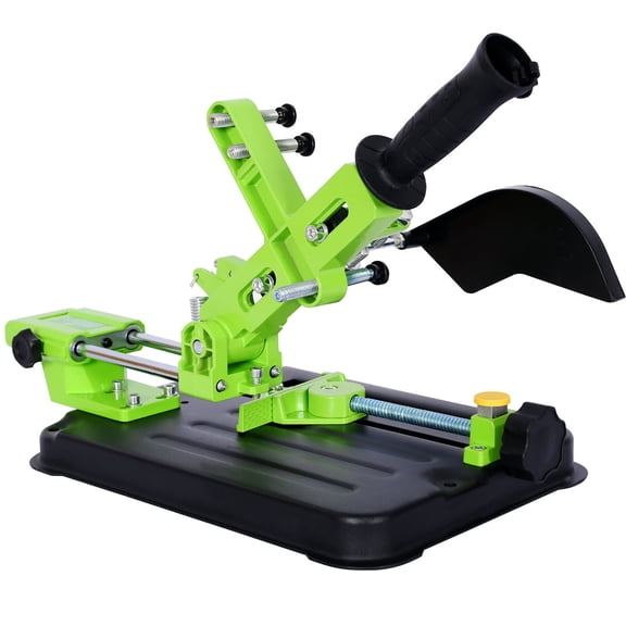 Universal Angle Grinder Stand with Cast Iron Base, Adjustable Cutting Angle Sliding Handle Bracket for 100 and 125 Angle Grinder, Green Metal