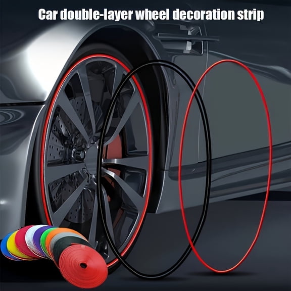 Universal Anti-Collision Car Wheel Hub Protection Strips 26ft ABS Wheel Rim Protector Decorative Sticker Tire Guard Hub Decor Ring for Vehicle Front Wheel Rim Protection