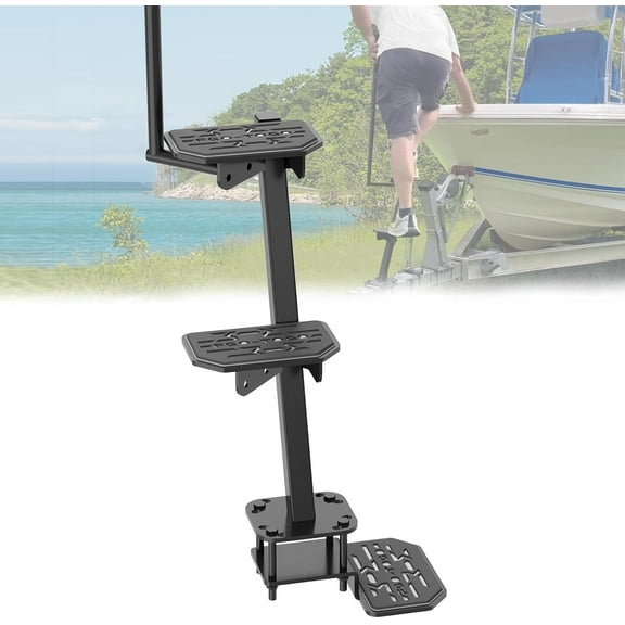 Universal Anti-Rust Boat Step fit for Bass Pontoon Boats, Heavy Duty Boat Trailer Steps with Handle,3-Step Boat Ladder for Deep V Boat Trailer Tongue Steps,Non Slip Mats