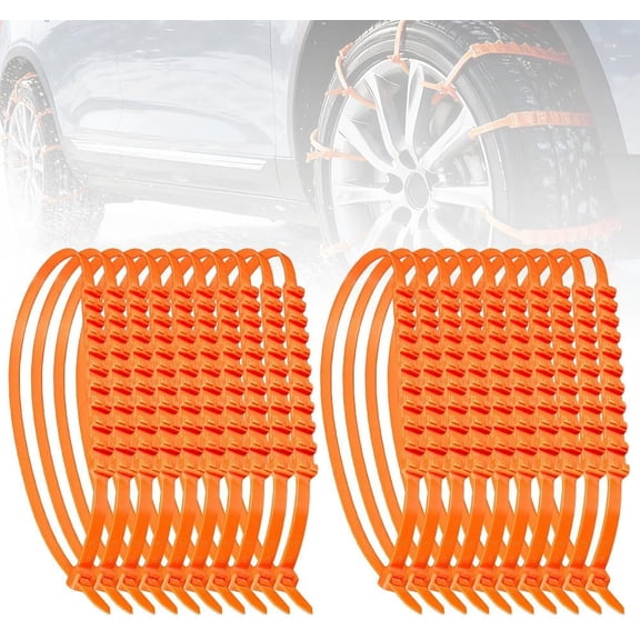 Universal Anti-Skid Snow Tire Chains,High-Strength Nylon Emergency Traction Aids Featuring Vibrant Orange Dual-Teeth,Reusable, Shock-Absorbing Design for Winter Driving on Icy or Muddy Roads