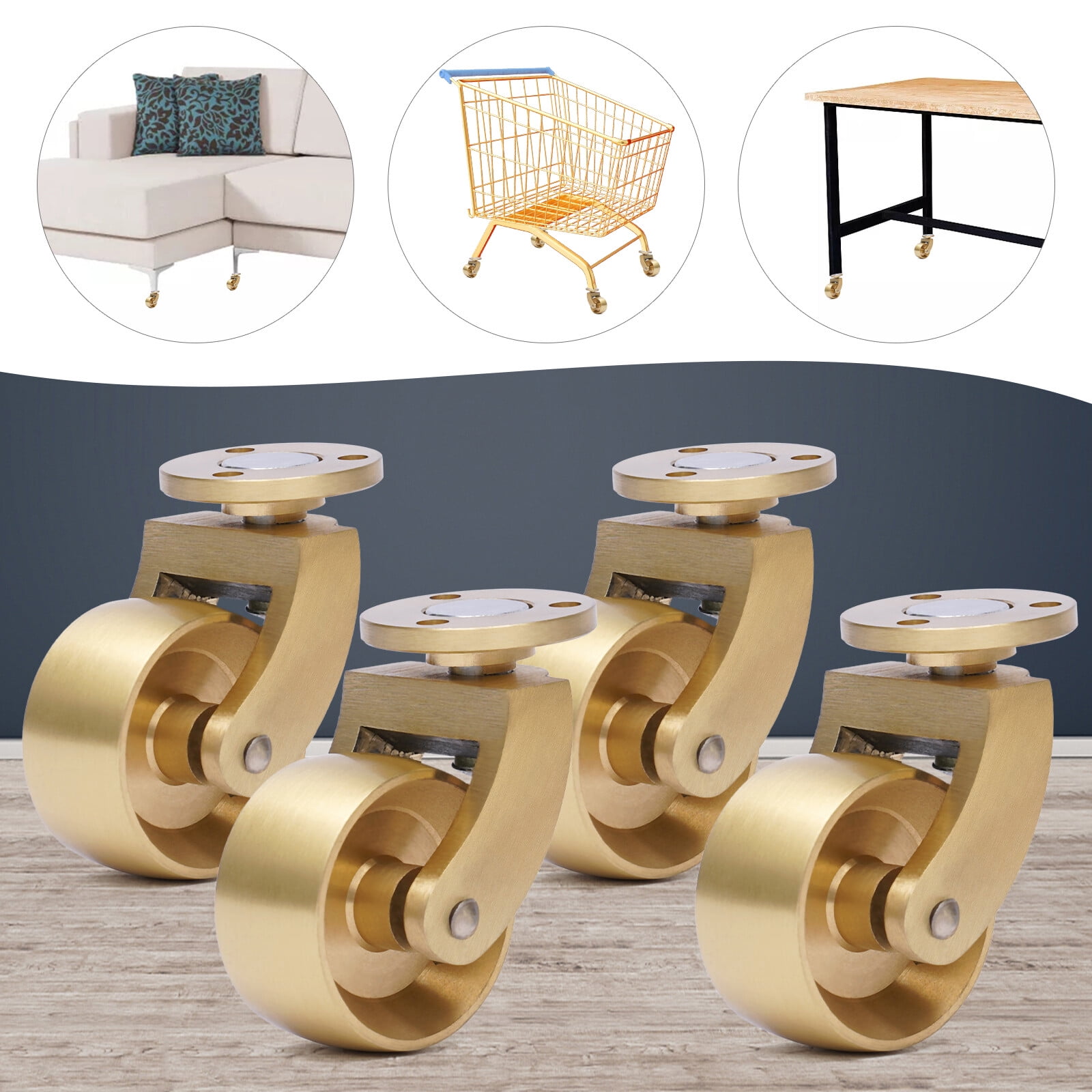 Universal Antique Brass Swivel Casters - Pack of 4 Heavy-Duty Wheels