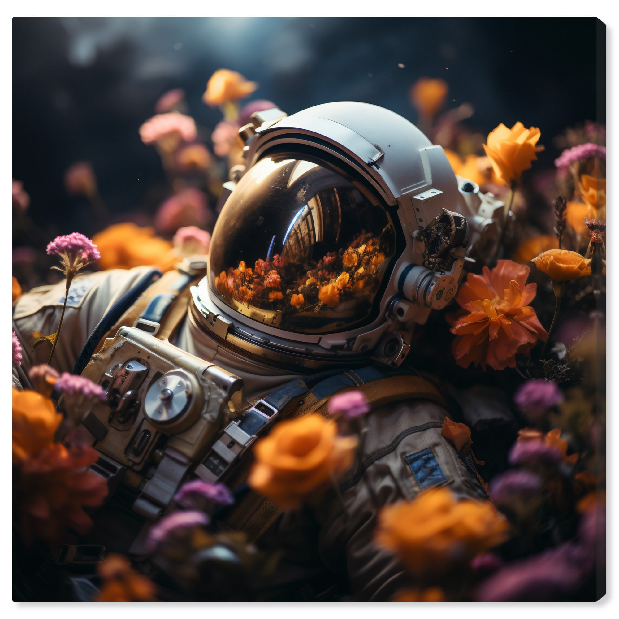 Universal Astronaut Canvas Art with Vibrant Floral Background, 16" x 16"