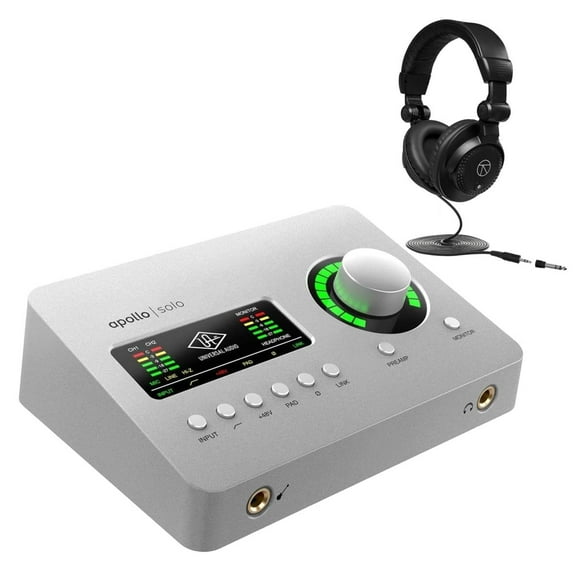 Universal Audio Apollo Solo Heritage Edition Desktop 2x4 Thunderbolt 3 Audio Interface with Realtime UAD Processing for Mac and Windows Bundles With Closed-Back Studio Monitor Headphones