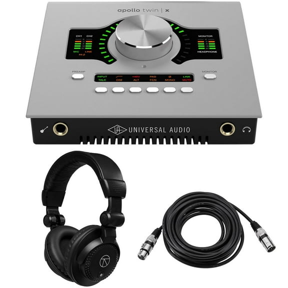 Universal Audio Apollo Twin X DUO Gen 2 Thunderbolt 3 Audio Interface, Bundle with TAPH100 Monitor Headphones and 25' Microphone Cable