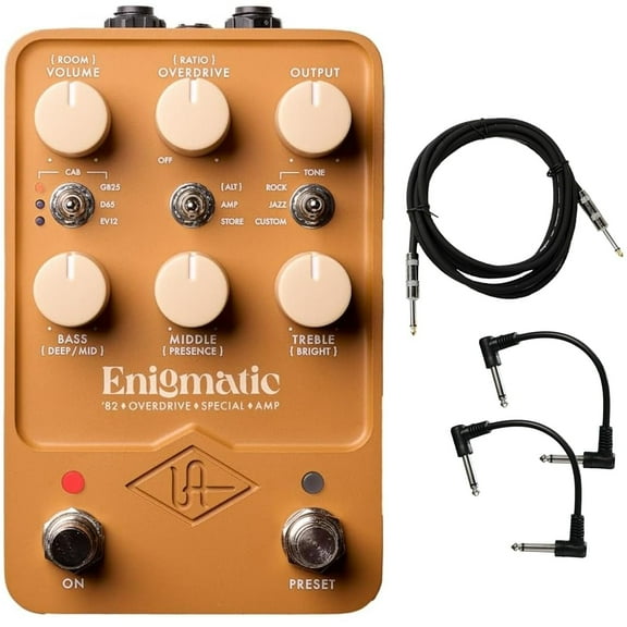 Universal Audio UAFX Enigmatic '82 Overdrive Special Amp Pedal - Bundle with Instrument Cable and 2 Patch Cables