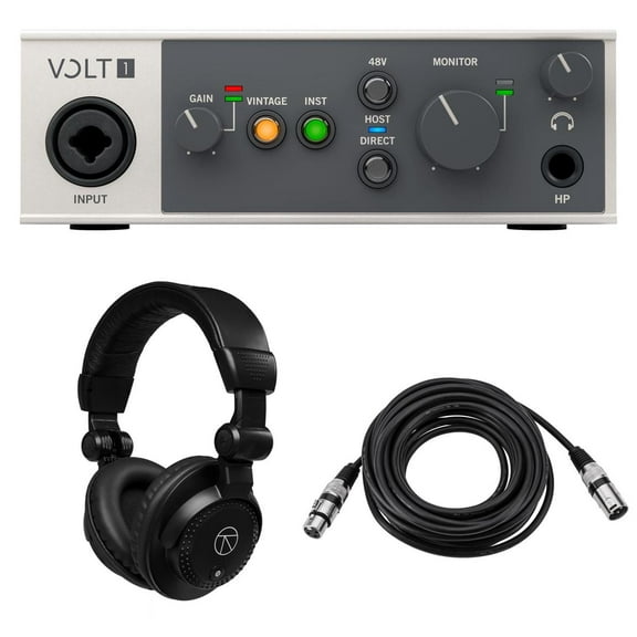 Universal Audio Volt 1 Portable 1x2 USB Type-C Audio/MIDI Interface, Bundle with TAPH100 Monitor Headphones and 25' Microphone Cable