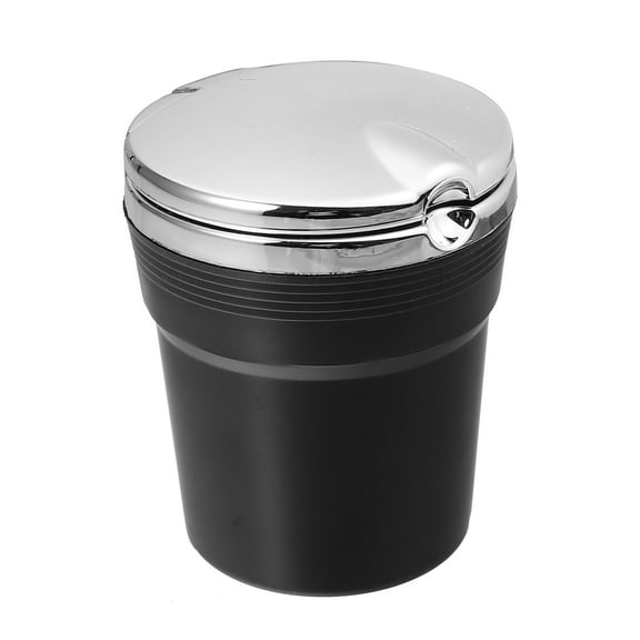 Universal Auto Ashtray Trash Can Cigarette Cylinder with Lid LED Light Detachable Plastic Black 1pcs