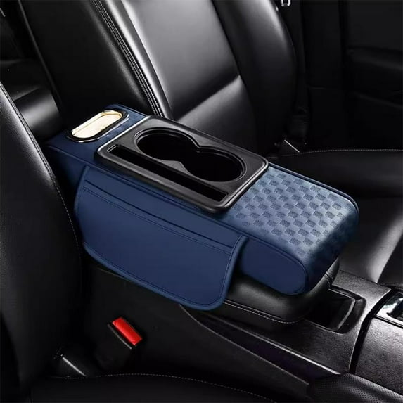 Universal Auto Center Console Armrest Pillow with Cup Holder and Storage - Multifunctional Height Increasing Pad, PU Leather, 37.5*15.5*6cm, Suitable for Various Car Models
