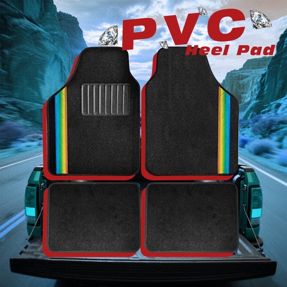 Universal Auto Floor Mats 4PCS Set, Durable Waterproof Non-Slip All-Weather Car Mats, Heavy-Duty Interior Foot Pads for Cars, SUVs & Trucks(Rainbow Style)