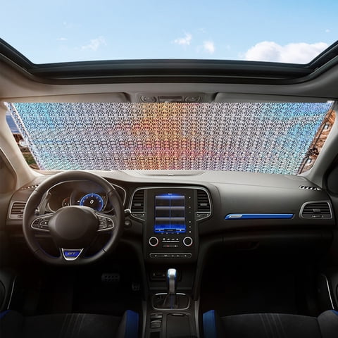 Universal Auto Retractable Car Sun Shade, PVC Heat Blocking UV-Protective Windshield Curtain with Strong Suction Cups for Travel Outdoor Use