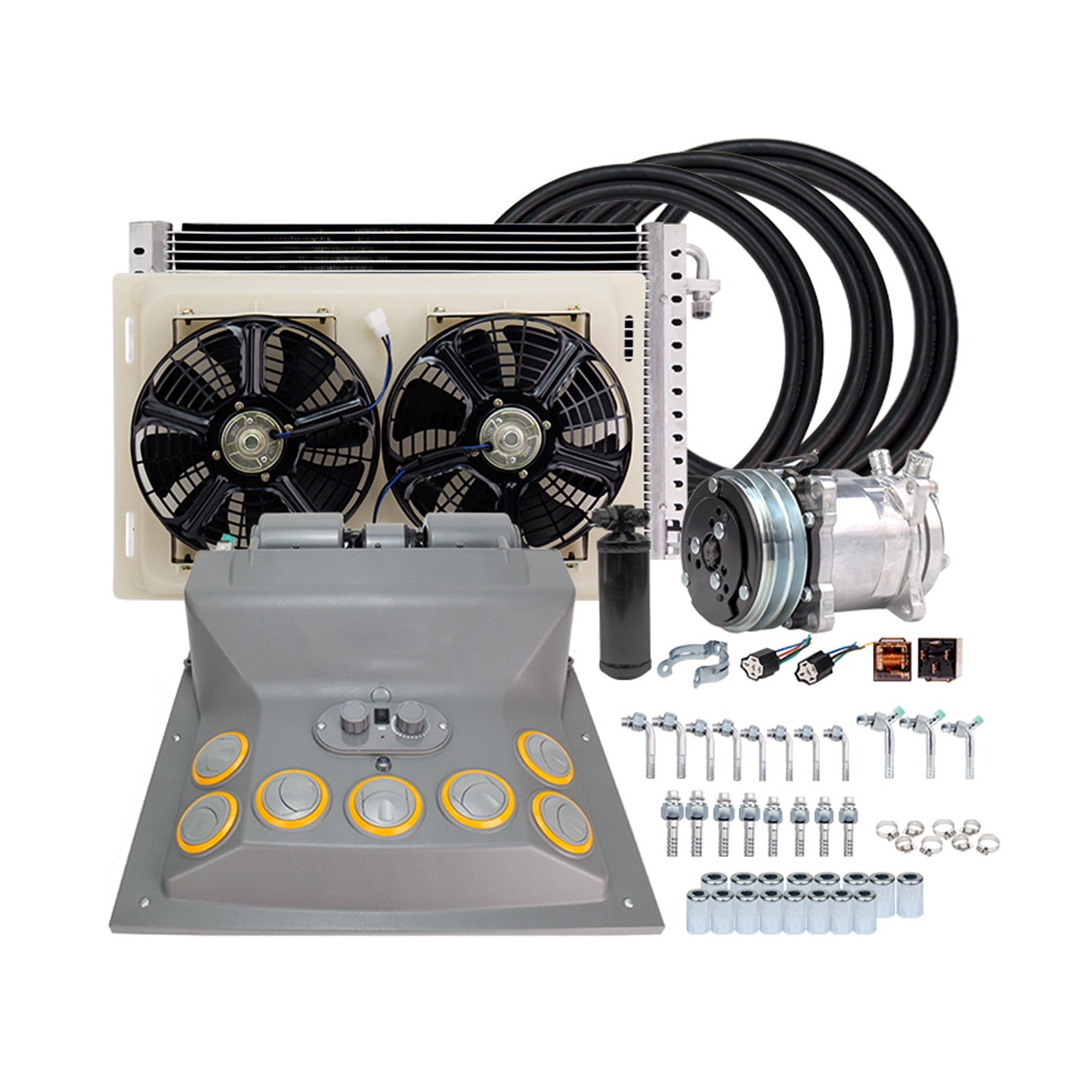Universal Automotive 12V 24V A/C Air Conditioning Kit For Truck Minibus Van Tractor Digger RV Excavator AC Air Conditioner ,Efficient Cooling