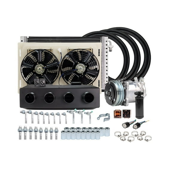 Universal Automotive 12V 24V A/C Air Conditioning Kit, For Truck Minibus Van Tractor Digger RV Excavator AC Air Parts ,Compact Design