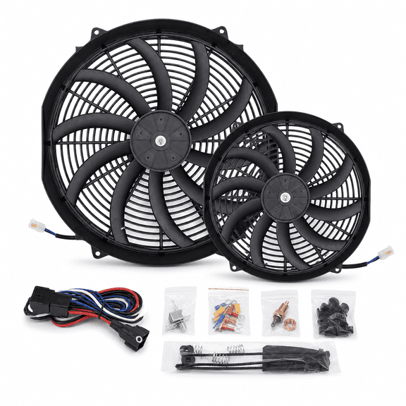 Universal Automotive Electric Radiator Cooling Fan Kit with 12V Wiring Harness Relay Temperature Switch and Mounting Accessories,9inch, 2-Pack