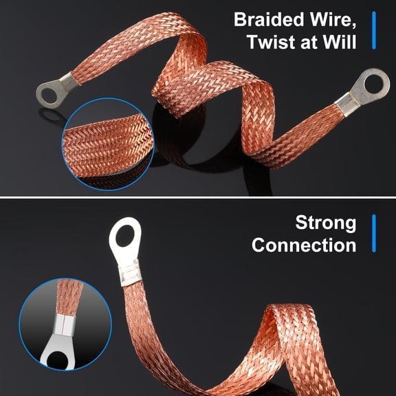 Universal Automotive Ground Straps, 10/15/20 Inch Engine Ground Strap Kit With Ring Terminals, Copper Tinned Copper Engine Cable Straps For Most Cars, U-Type Bridge Cable