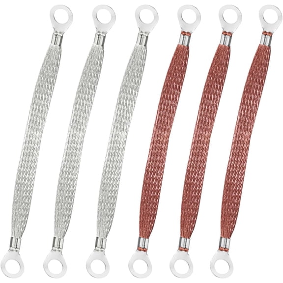 Universal Automotive Ground Straps, 12" x 0.5" Grounding Strap with Ring Terminals, Flat Braided Copper Car Engine Ground Strap, Vehicle Ground Wire Kit for Most Cars (6PCS)