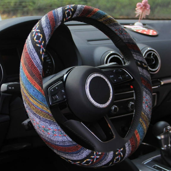 Universal Automotive Steering Wheel Cover Ethnic Style Coarse Flax Cloth Blanket Car Accessory for Vehicles