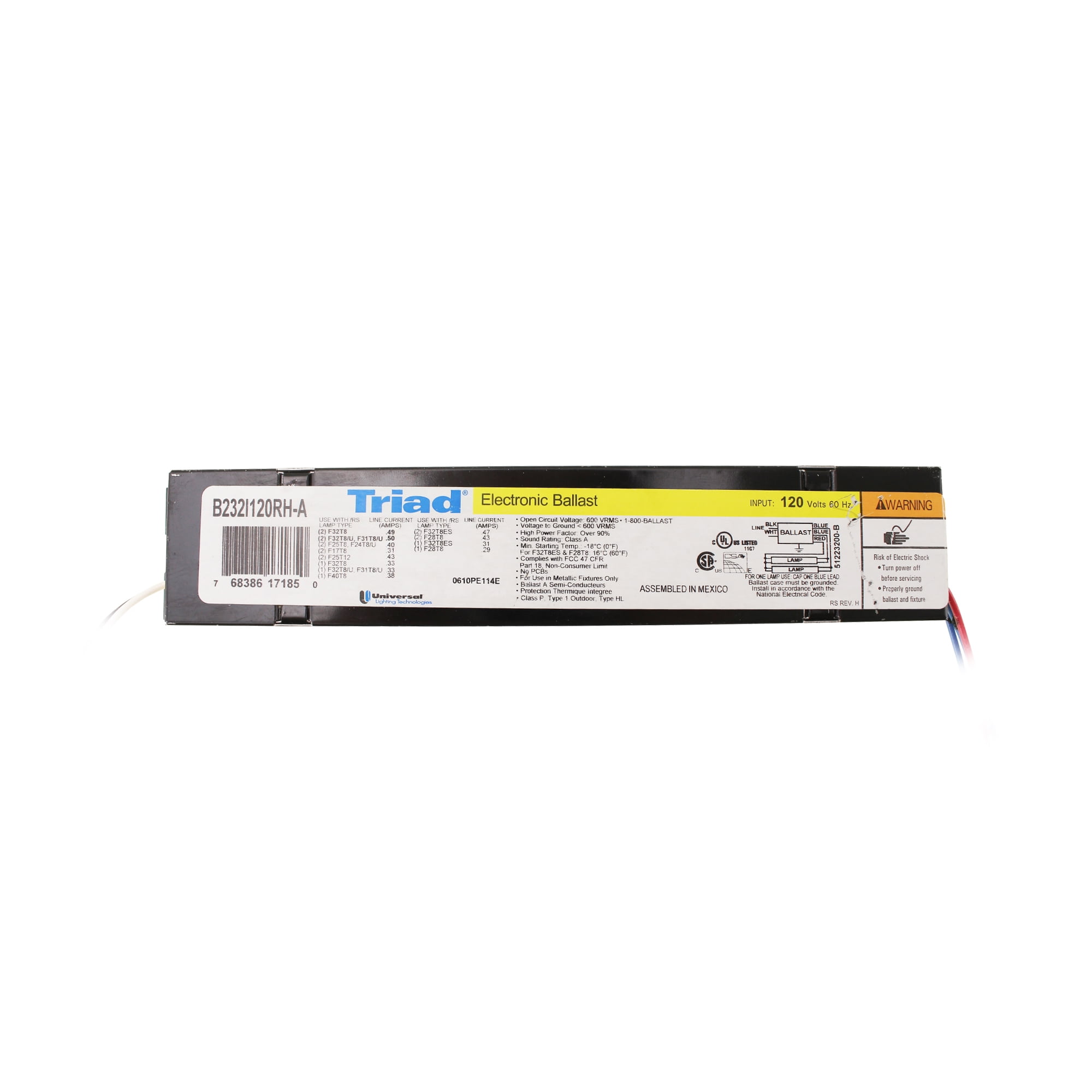 Universal B232I120RH-A Fluorescent Ballast, 2-Lamp, F32T8, 32W T8, 120V