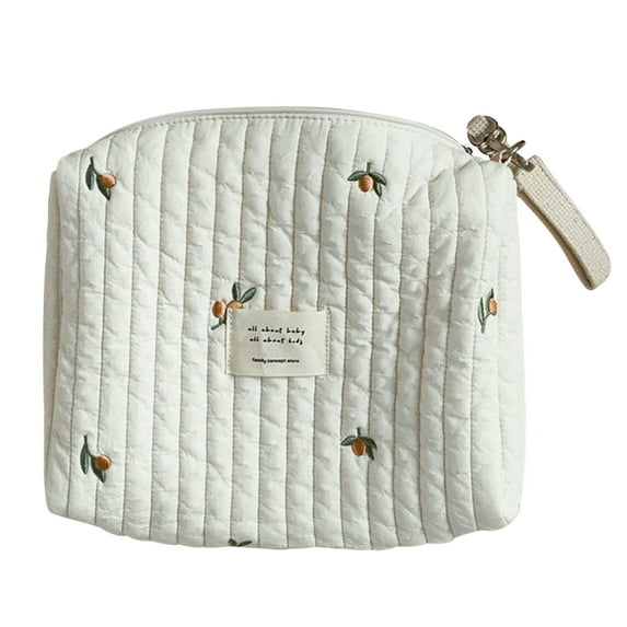 Universal Baby Pram Organiser, Portable Mini Baby Changing Bags Nappy Bags Newborn Essentials Diaper Stroller Bag Zipper Embroidery Mommy Bag, White