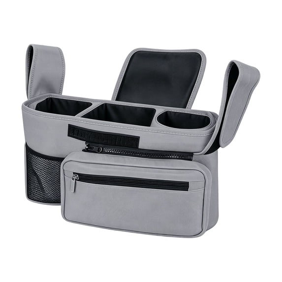 Universal Baby Stroller Organizer With Insulated Cup Holders & Non-Slip Secure Hooks Accessories, Baby Stroller Storage Accessories With Mesh Phone Bag Fits Most Strollers,Gray