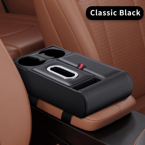 Universal Back Seat Car Organizer - Rear Bench Storage Console with Cup Holders & Large Storage Box, Center Armrest Organizer for SUV, Truck, Van, Minivan (black)