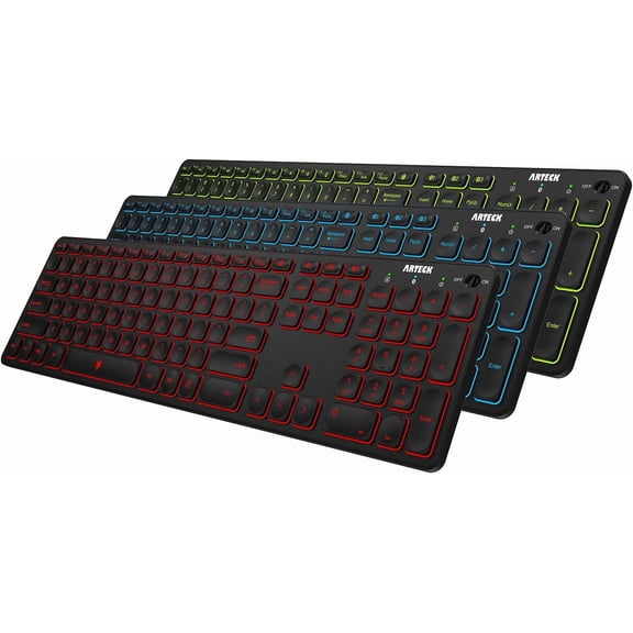 Universal Backlit 7-Colors & Adjustable Brightness Multi-Device Full Size Wireless Bluetooth Keyboard for Windows, iOS, iPad OS, Android, Computer Desktop Laptop Surface Tablet Smartphone