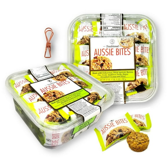 Universal Bakery Traditional Aussie Bites Individually Wrapped 27 Oz. 2-Pack with 1 Bonus Metallic Retro Wire Storage Bag Clip
