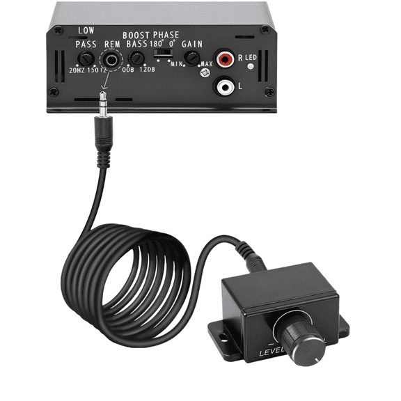 Universal Bass Control Knob, 5m/16.4ft Bass Volume Knob with Extension Cable for Car Amplifier, 3.5mm Port Car Subwoofer Volume Control, Compatible with Most Car Amps, Easy Install, Copper Core Wire