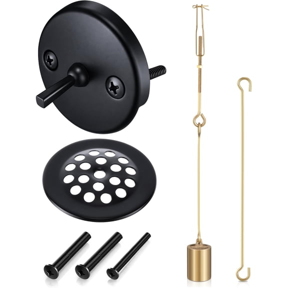 Universal Bath Tub Drain Linkage Assembly with Trip Lever and Strainer Done Cove, Bathtub Drain Kit, Fit for Trip Lever Bath Tub Waste and Overflow Draining(Matte Black)