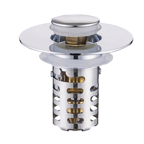 Universal Bathroom Sink Drain Stopper Bounce Core Push-Type Sink Plug with Anti-Clogging Basket Strainer for Wash Basin Bathtub and Shower Drain Replacement A A