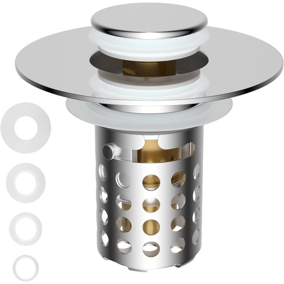 Universal Bathroom Sink Drain Strainer Hair Catcher Upgraded with Removable Stainless Steel Filter Basket, 3 in 1 Pop Up Stopper for 1.1''~2.36'' Basin Hole, Chrome