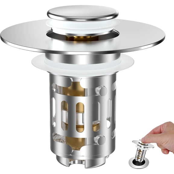Universal Bathroom Sink Drain Strainer, Upgraded 3 in 1 Pop Up Stopper with Removable Stainless Steel Filter Basket, Brass Bullet Core, Hair Catcher Sink Plug for 1.1''~2.36'' Hole, Chrome