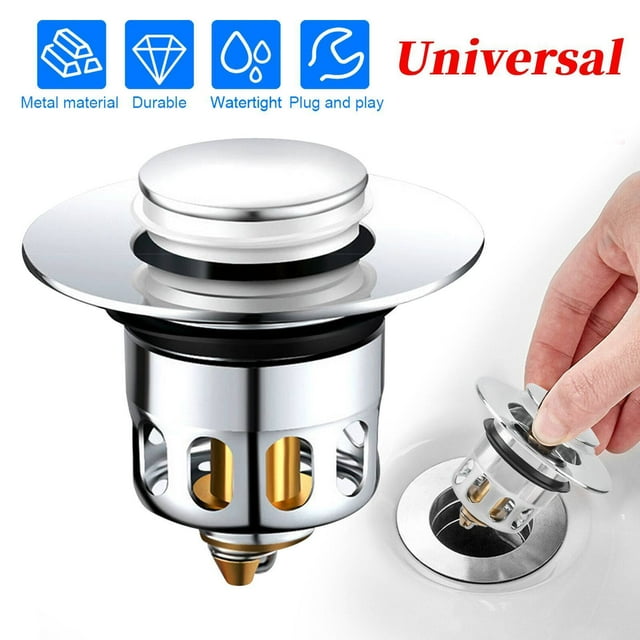 Universal Bathroom Sink Plug Stopper Drain Filter Wash Basin Core Pop Up 2 Modes