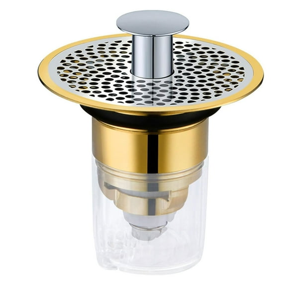 Universal Bathroom Sink Stopper, Basin Pop-Up Drain Filter, Bathroom Converter Sink Drain Strainer Plug with Basket Hair Catcher - Silver+Gold