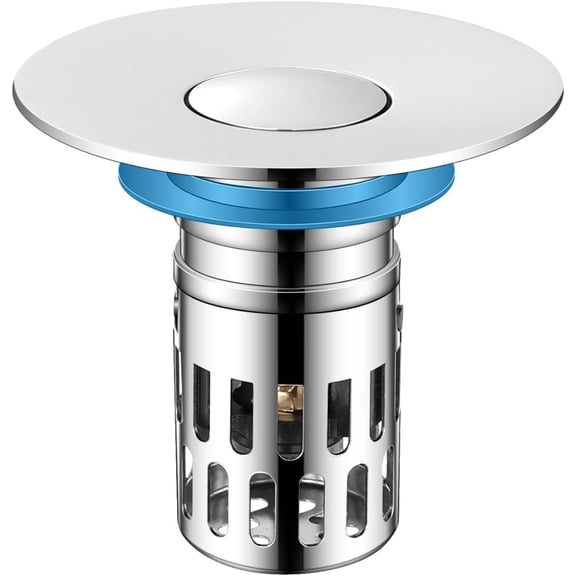 Universal Bathroom Sink Stopper, Pop Up Sink Drain Strainer Plug with Removable Stainless Steel Filter Basket Hair Catcher,Solid Brass ,Bathroom Bathtub Drain Stopper,Bright