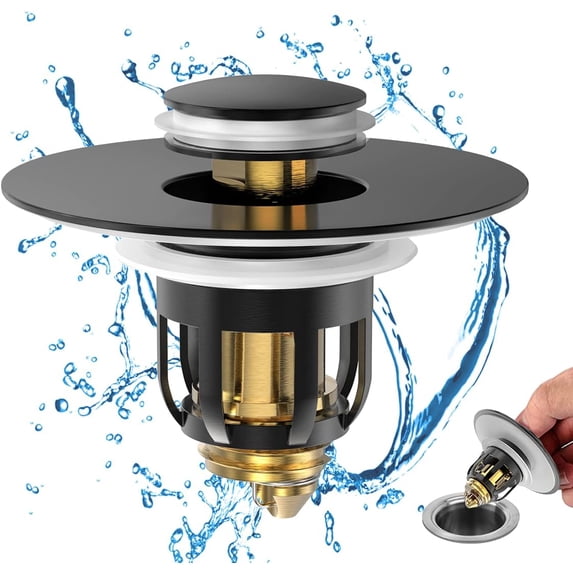 Universal Bathroom Sink Stopper, Pop Up Sink Stopper with Basket Hair Catcher, Anti Clogging Sink Drain Filter for 1.06"-1.65" Drain Holes