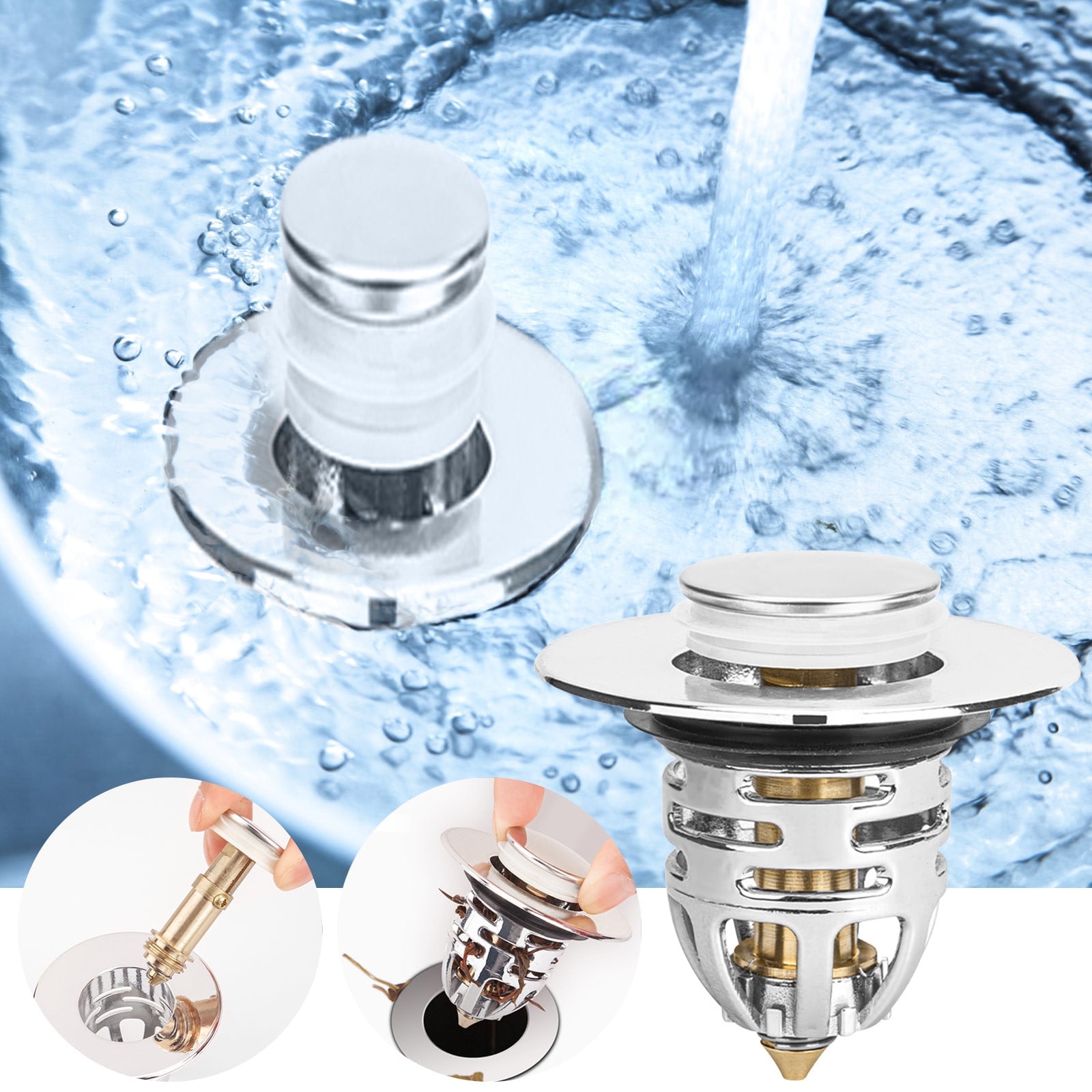 Universal Bathroom Sink Stopper | Push Button Drain Plug Filter ...