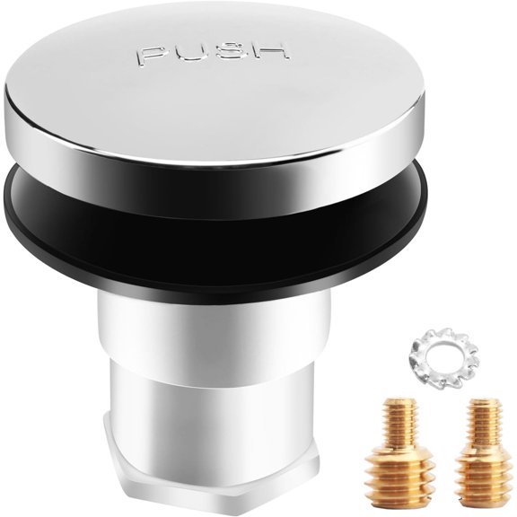 Universal Bathtub Pop up Drain Stopper, Tip Toe/Foot Actuated Bathtub Drain Stopper Includes 3/8'', 5/16'' Thread Studs and Star Shape Lock Washer